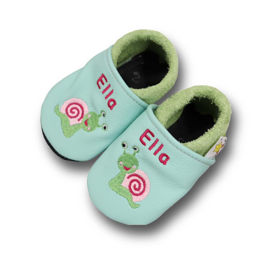 Preview: Krabbelschuhe Schnecke auf mint